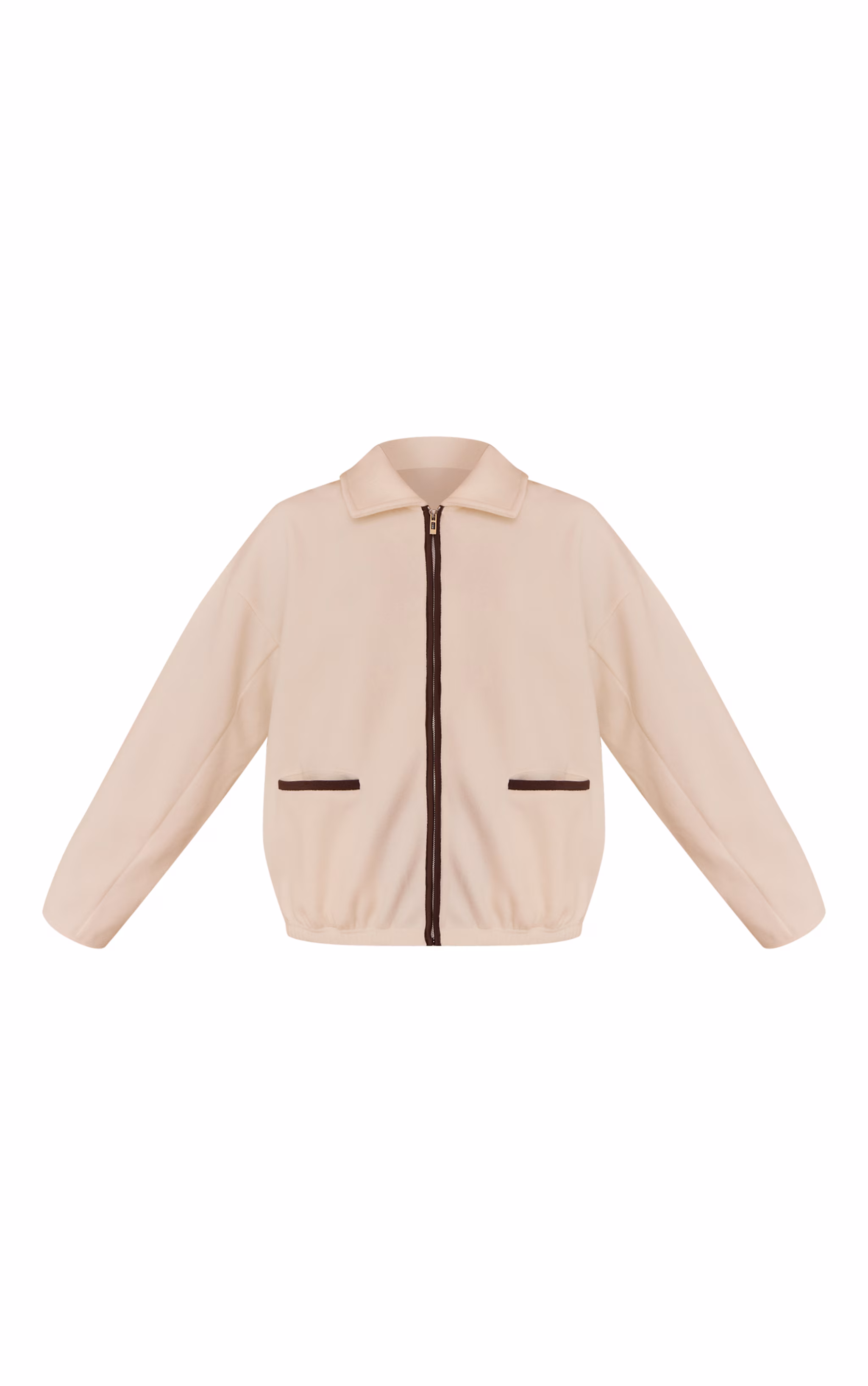 Cream Contrast Binding Zip Up Fleece