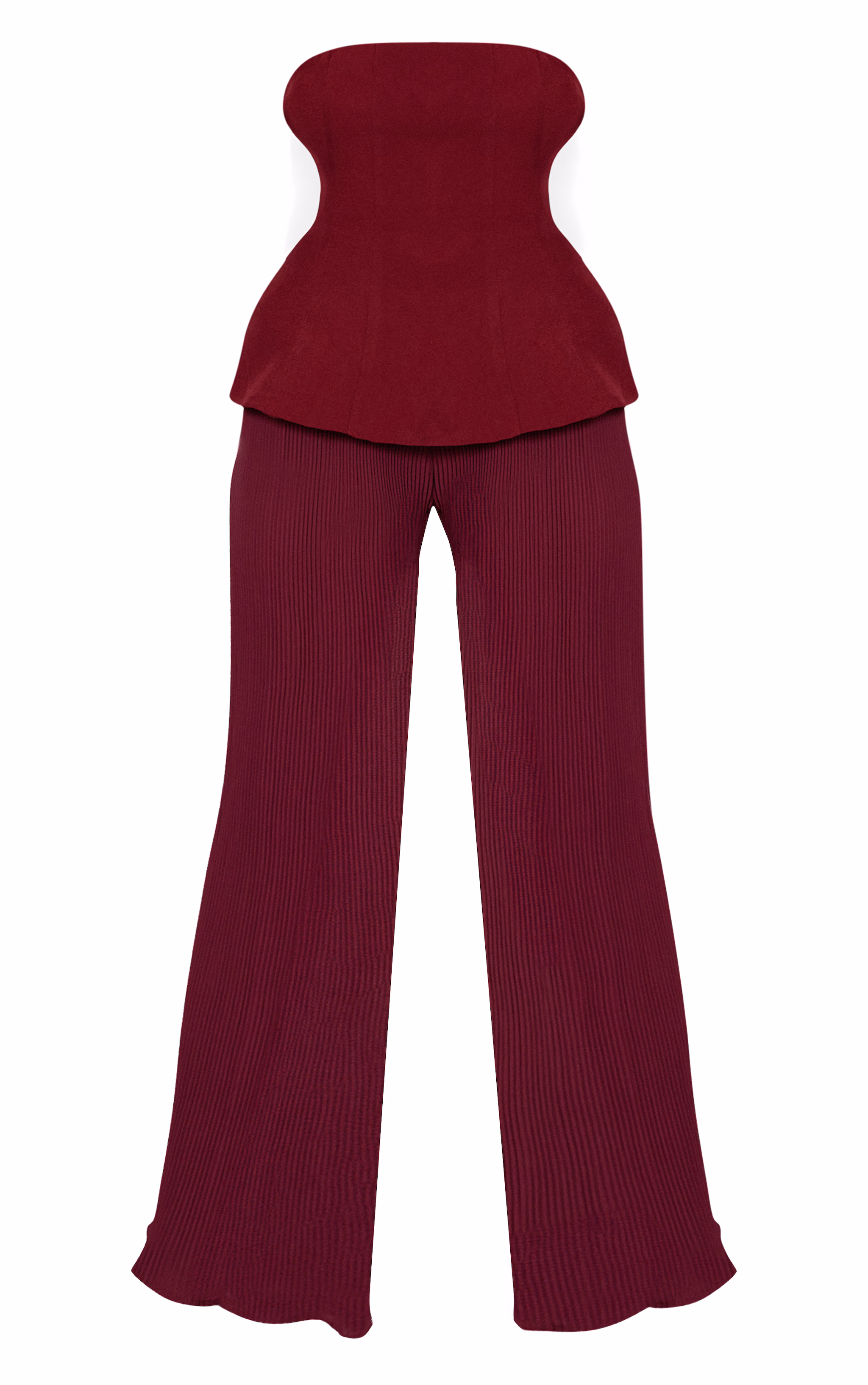 Plum Woven Bandeau Plisse Leg Jumpsuit