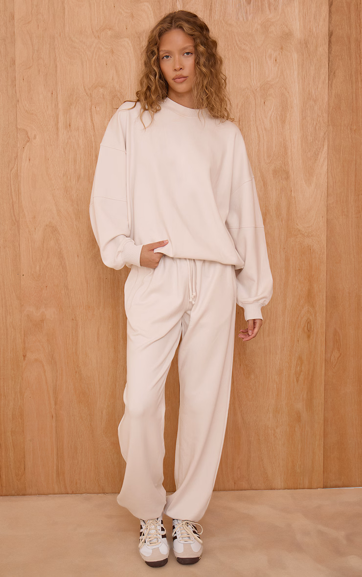 PLT Cream Interlock Funnel Neck Sweatshirt