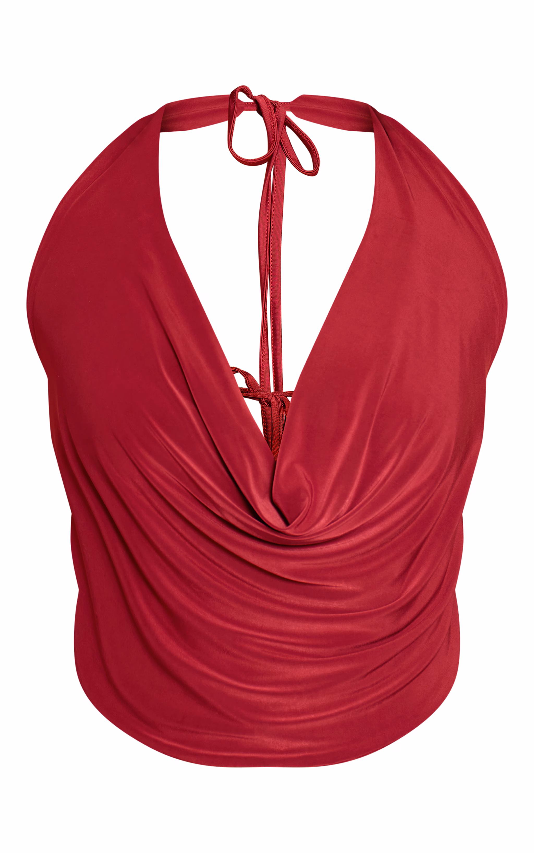 Wine Slinky Tie Back Cowl Neck Top
