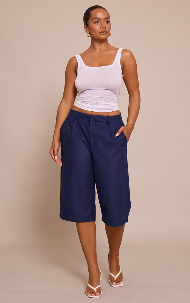 Shape Navy Wool-Look Long Line Shorts