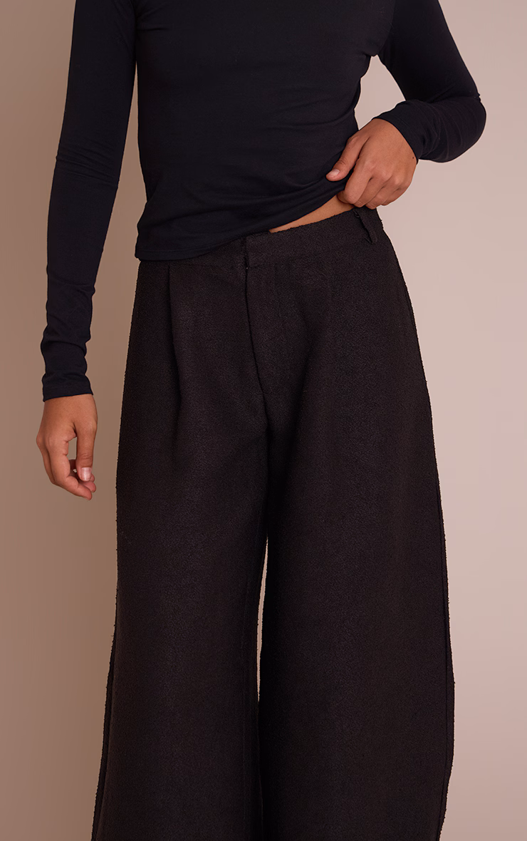Black Boucle Textured Balloon Pants
