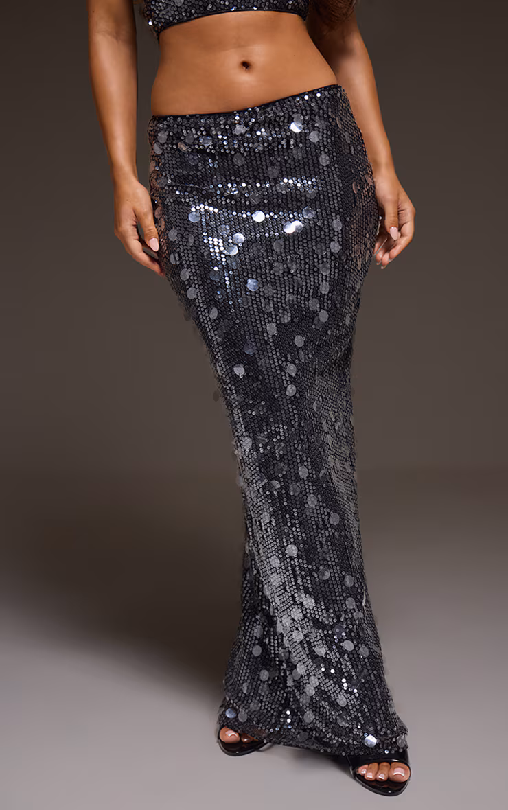 Black Sequin High Waisted Maxi Skirt
