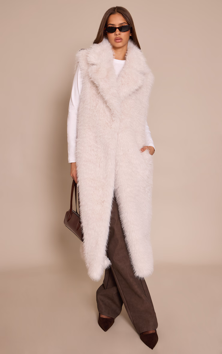 Cream Faux Fur Maxi Vest