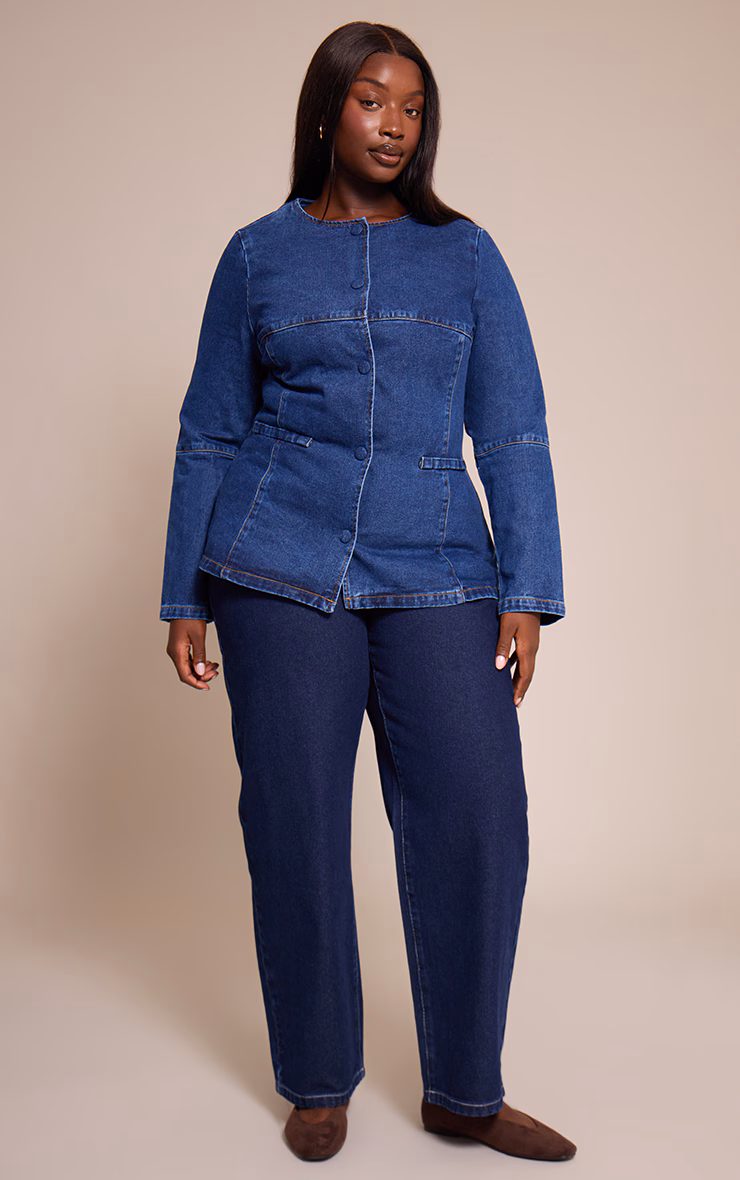 Plus Denim Round Neck Shirt