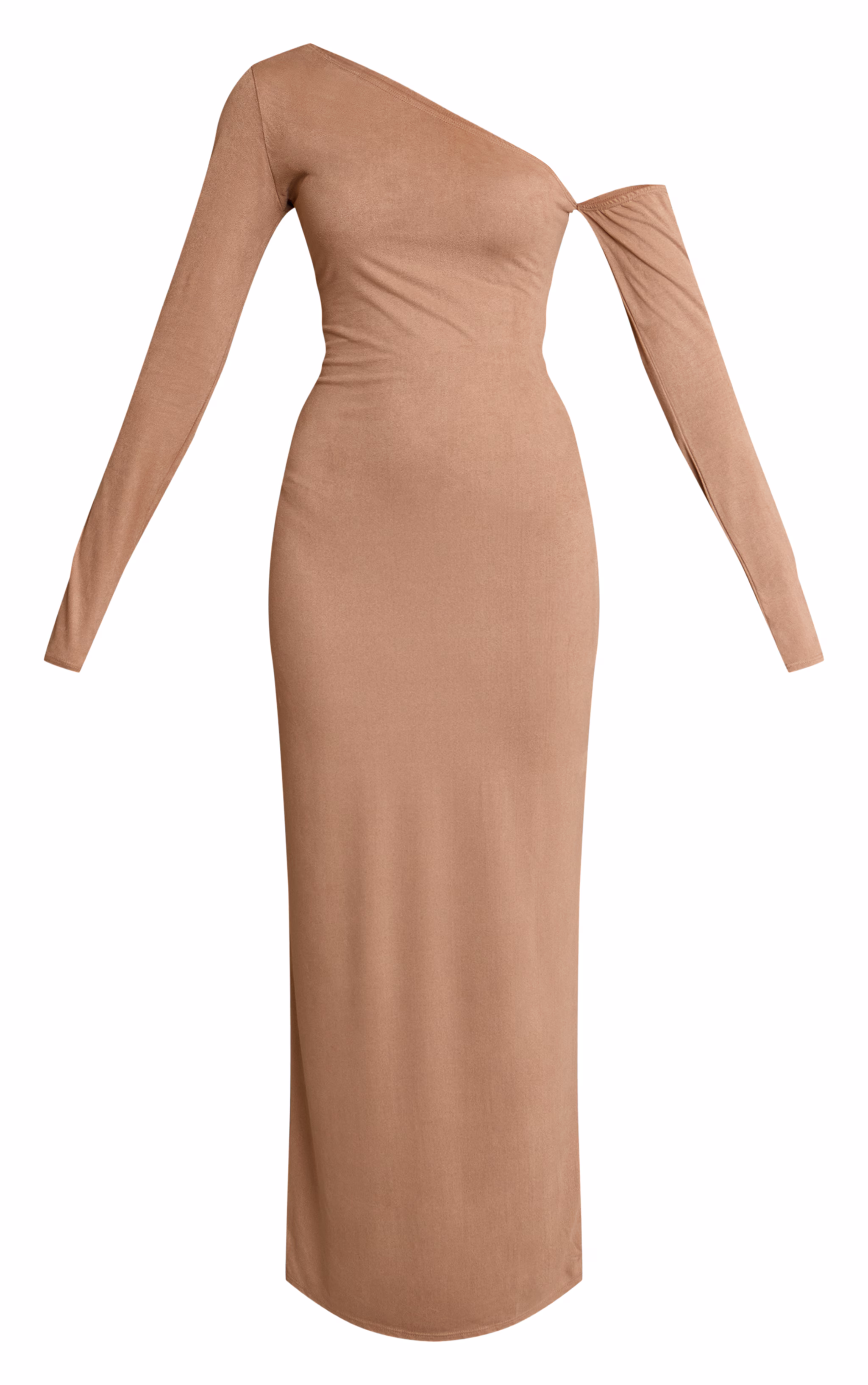Sand Faux Suede Asymmetric Maxi Dress