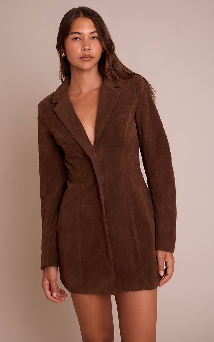 Brown Croc Faux Suede Blazer Dress
