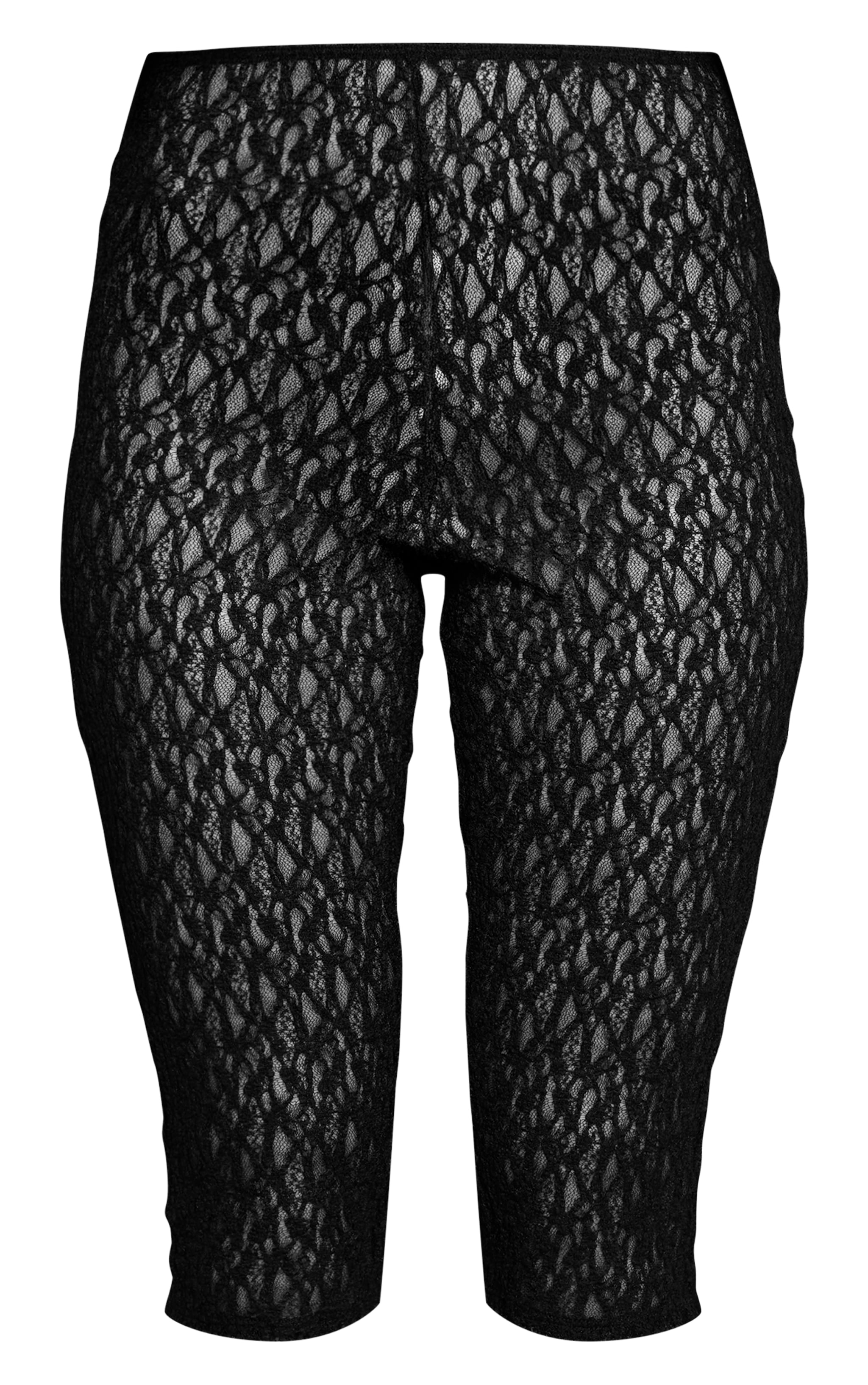 Black Textured Sheer Lace Capris