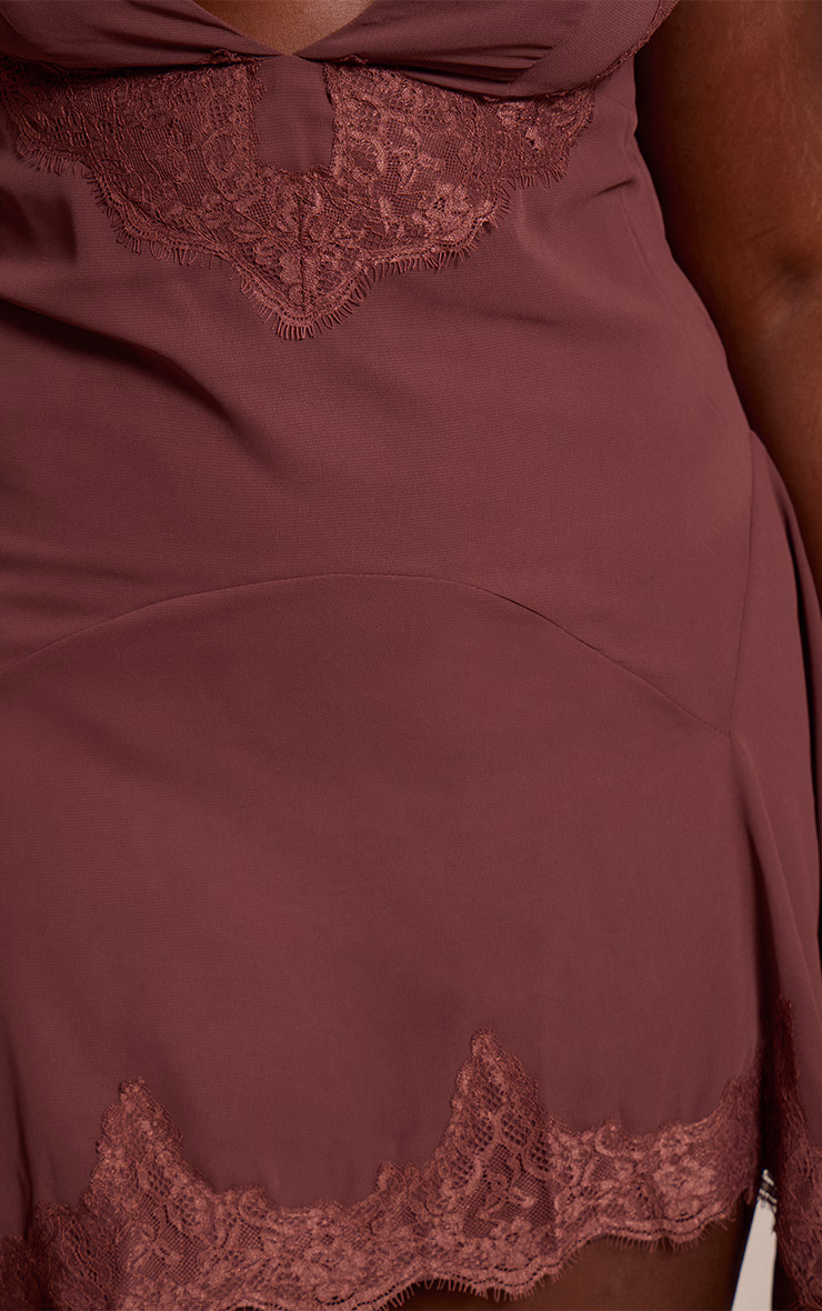 Plus Dark Plum Lace Trim Plunge Bodycon Dress