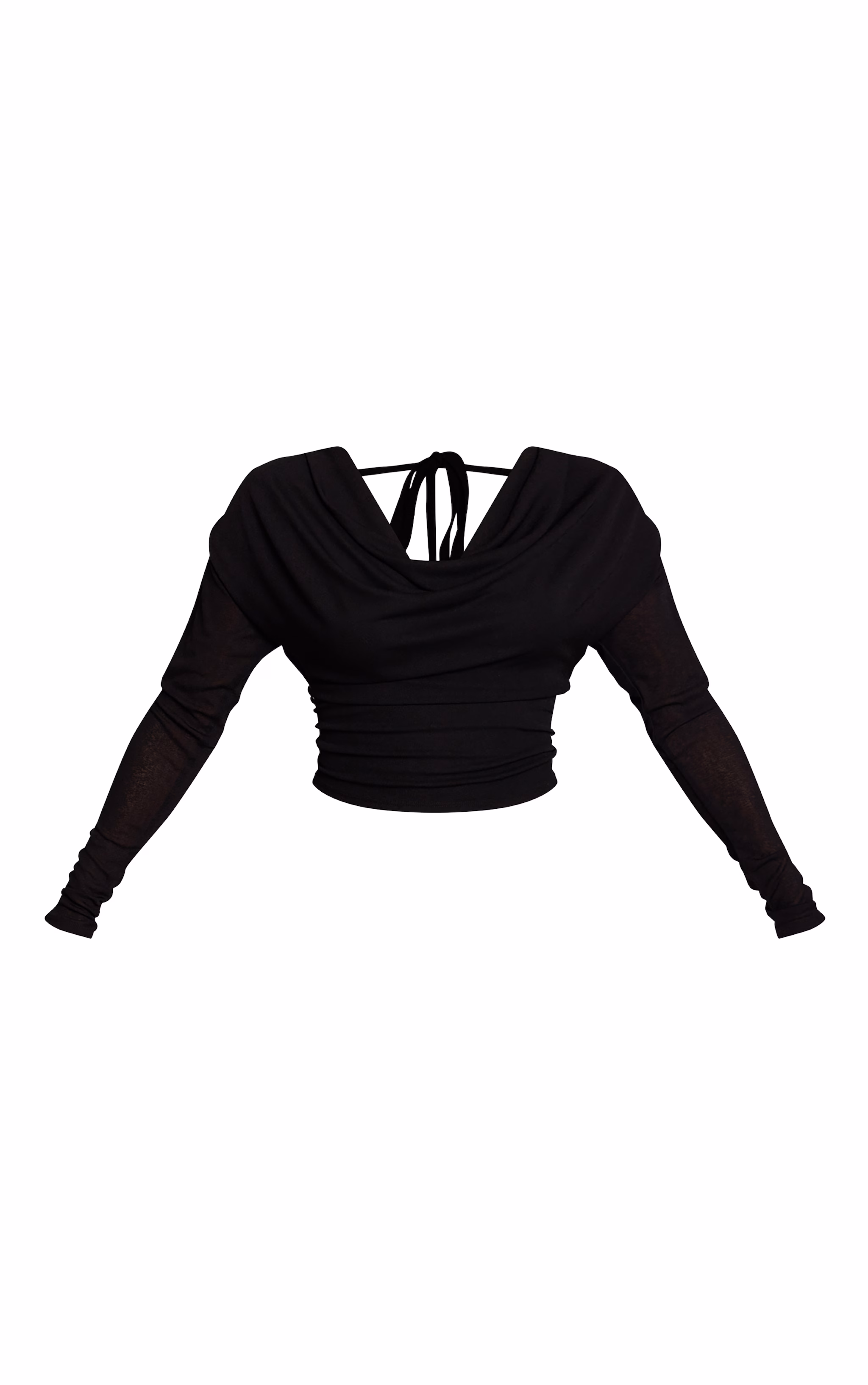 Black Burnout Mesh Cowl Neck Long Sleeve Top