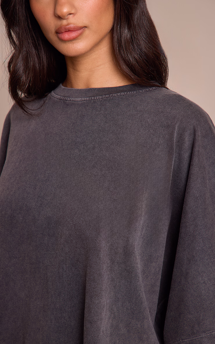 Petite Charcoal Acid Wash Oversized Boxy Tshirt