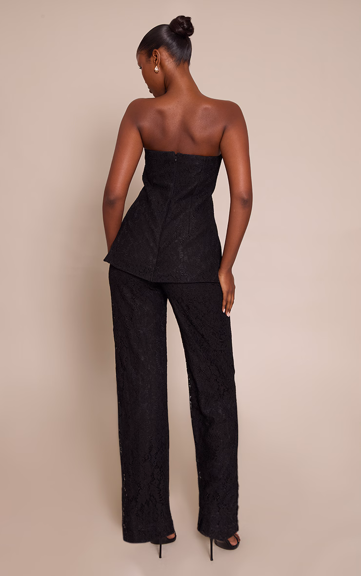 Black Lace Bandeau Overlay Straight Leg Jumpsuit