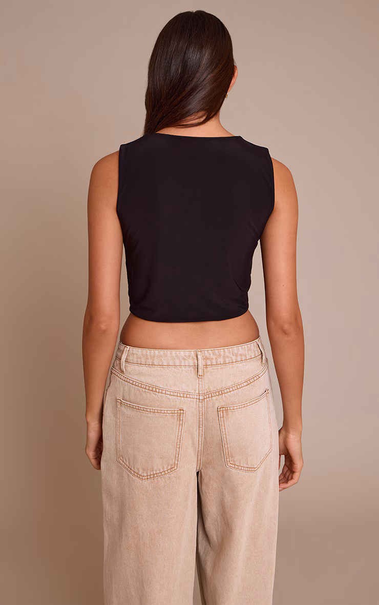 Black Double Layer Twist Detail Cami Top