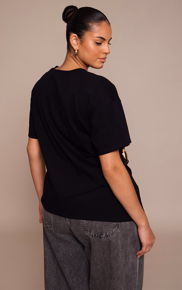 Plus Black Trim Detail Asymmetric Hem T Shirt