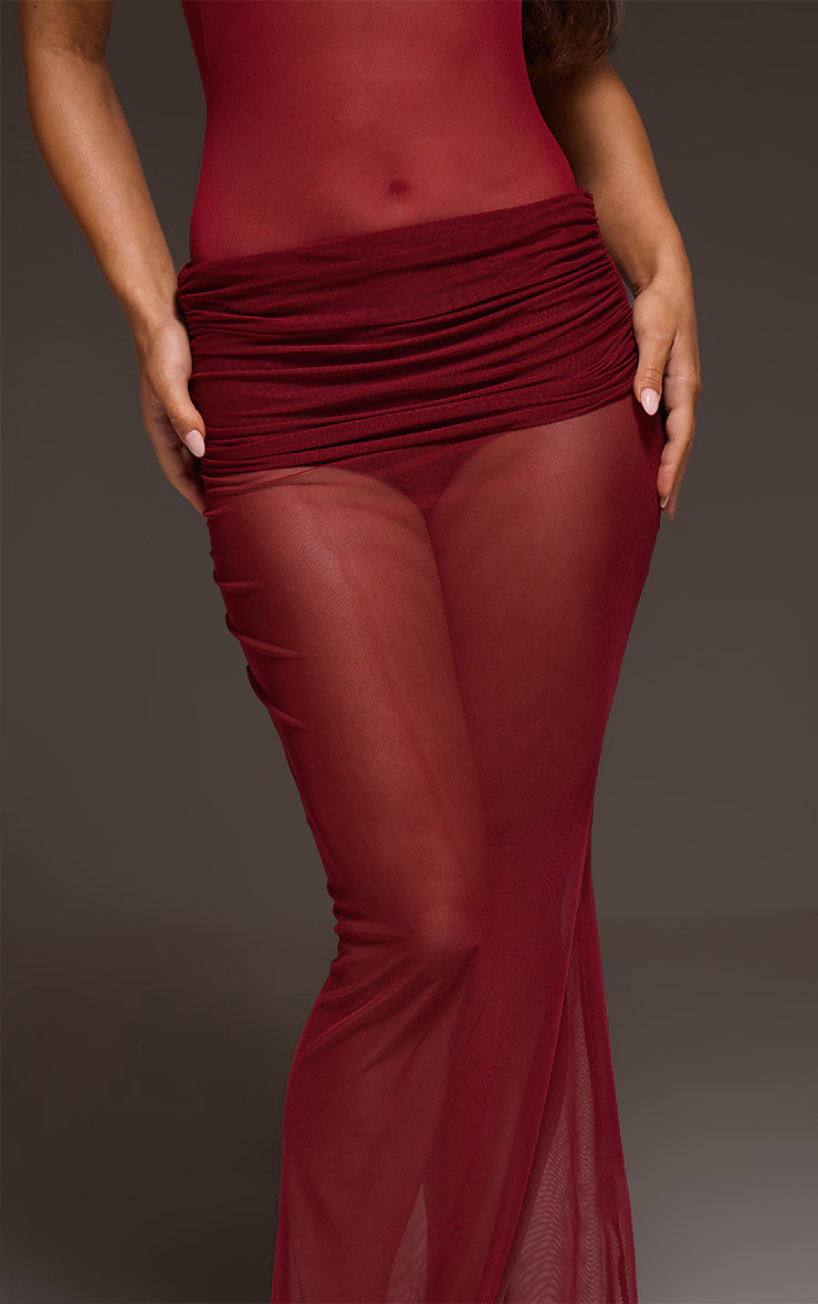 Wine Mesh Extreme Fold Over Maxi Skirt