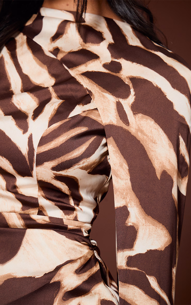 Brown Zebra Print Drape Detail Bodycon Mini Dress