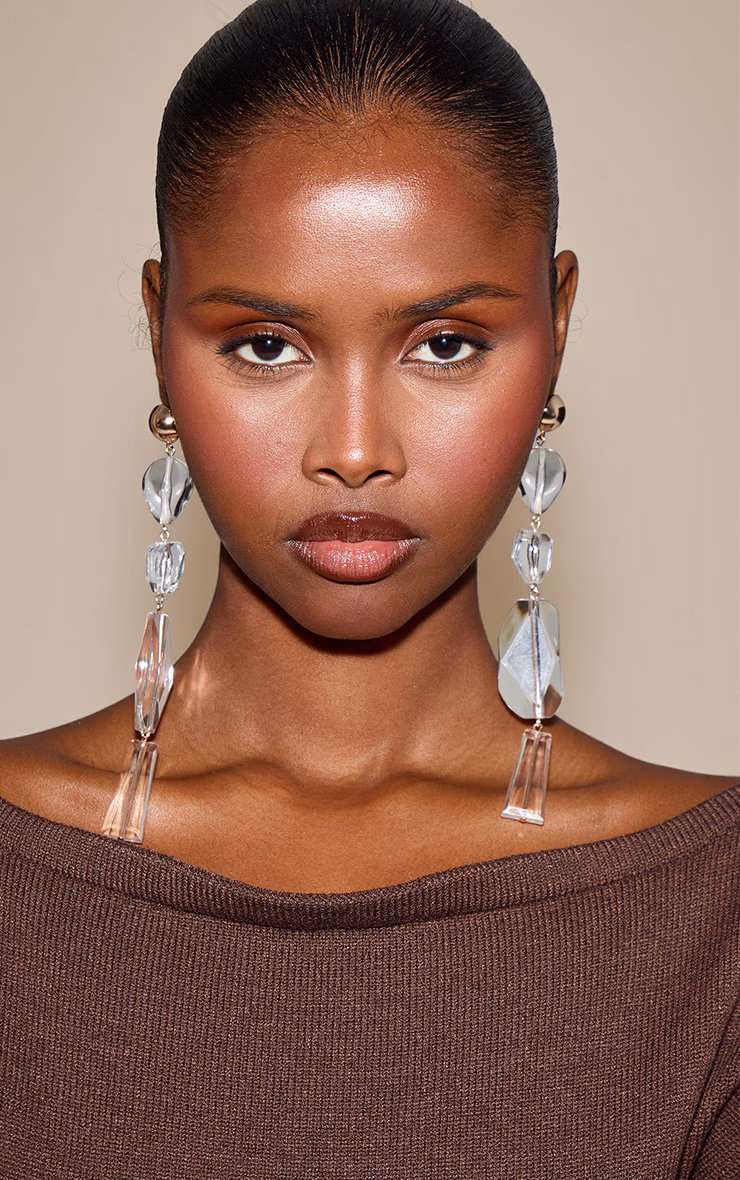 Gold Drop Crystal Statement Earrings