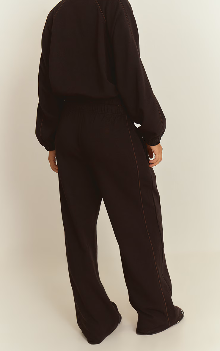 Black Interlock Contrast Piping Wide Leg Sweatpants