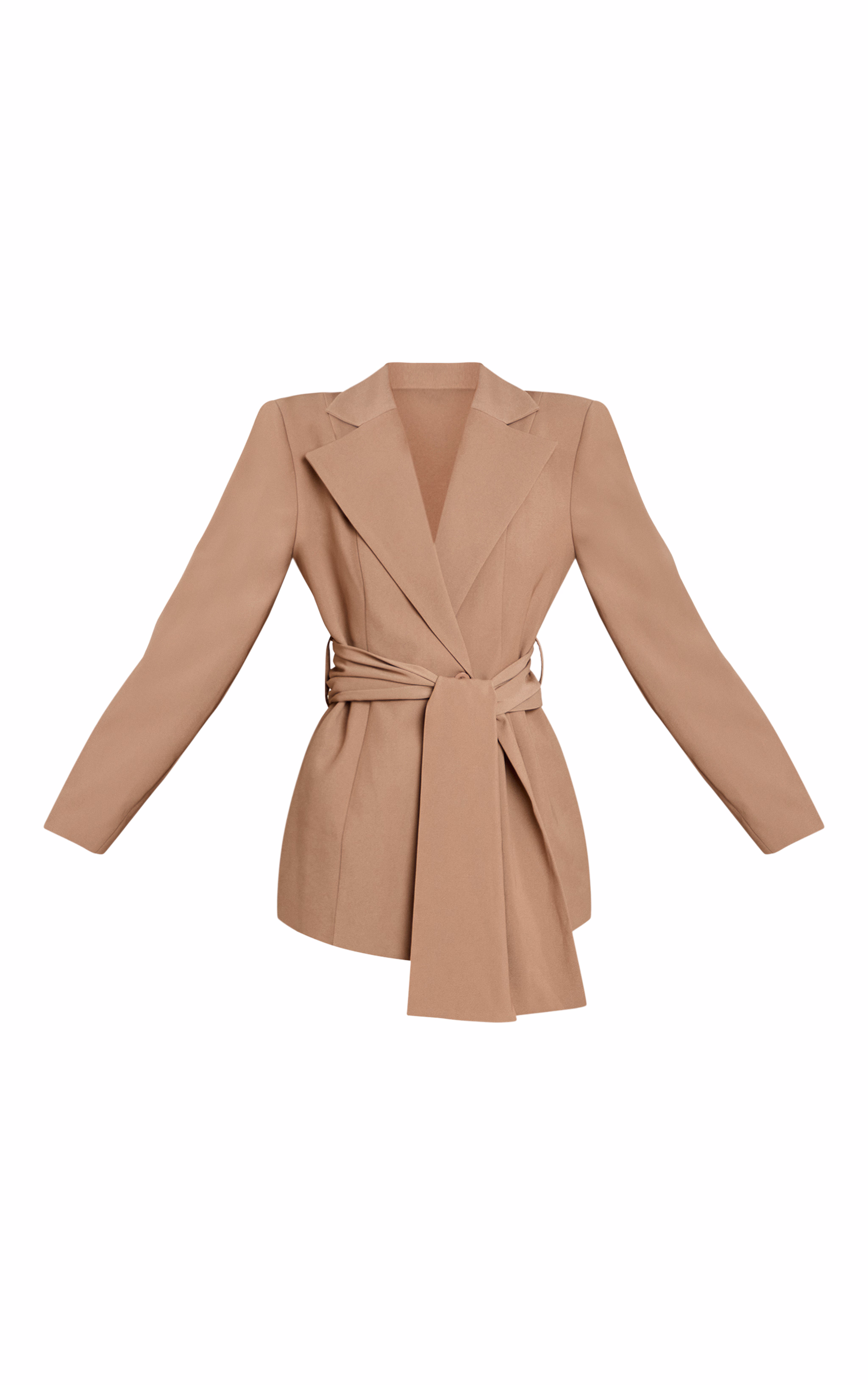Taupe Gathered Wrap Waist Belted Blazer