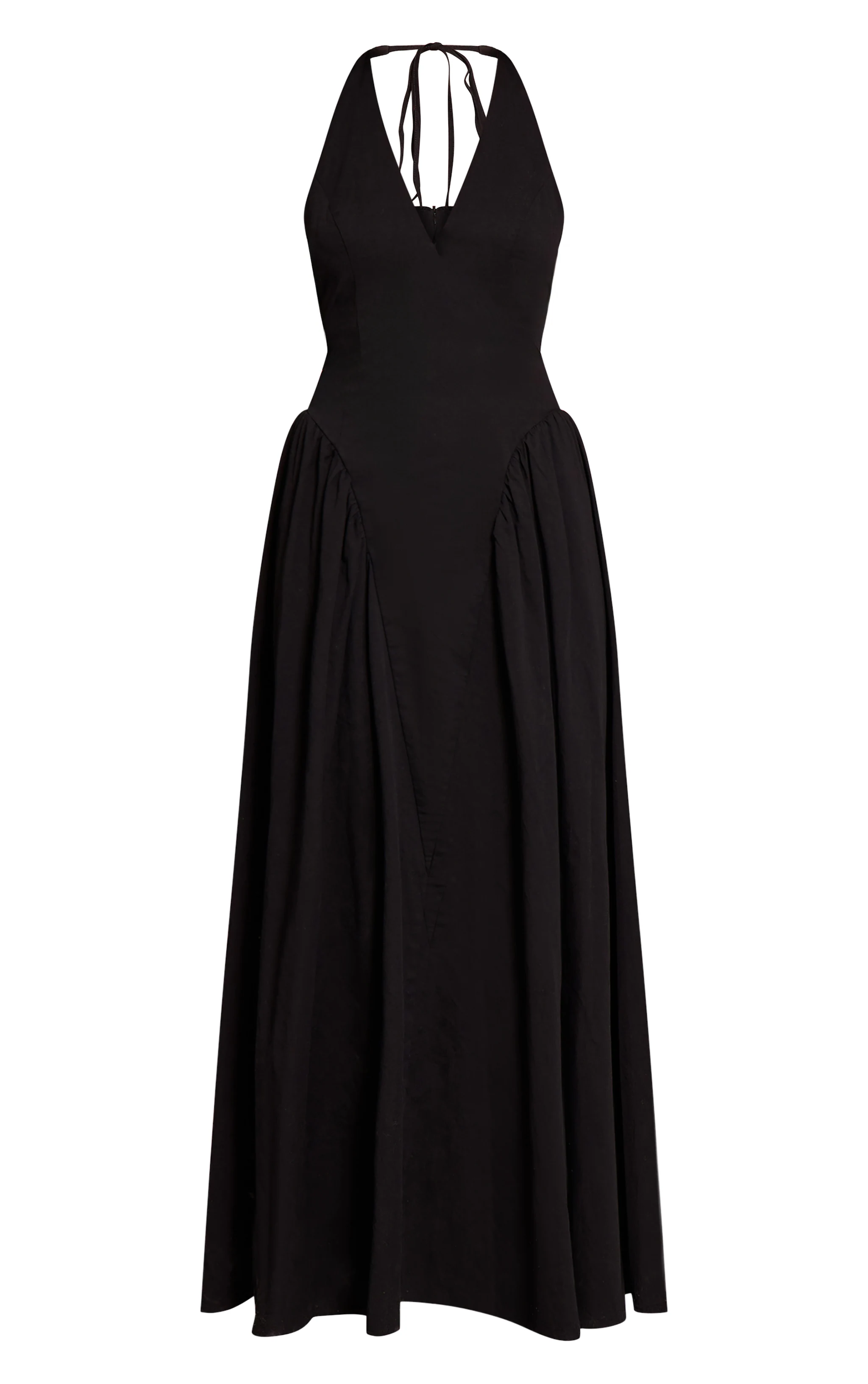 Black Woven Halterneck Plunge Midaxi Dress