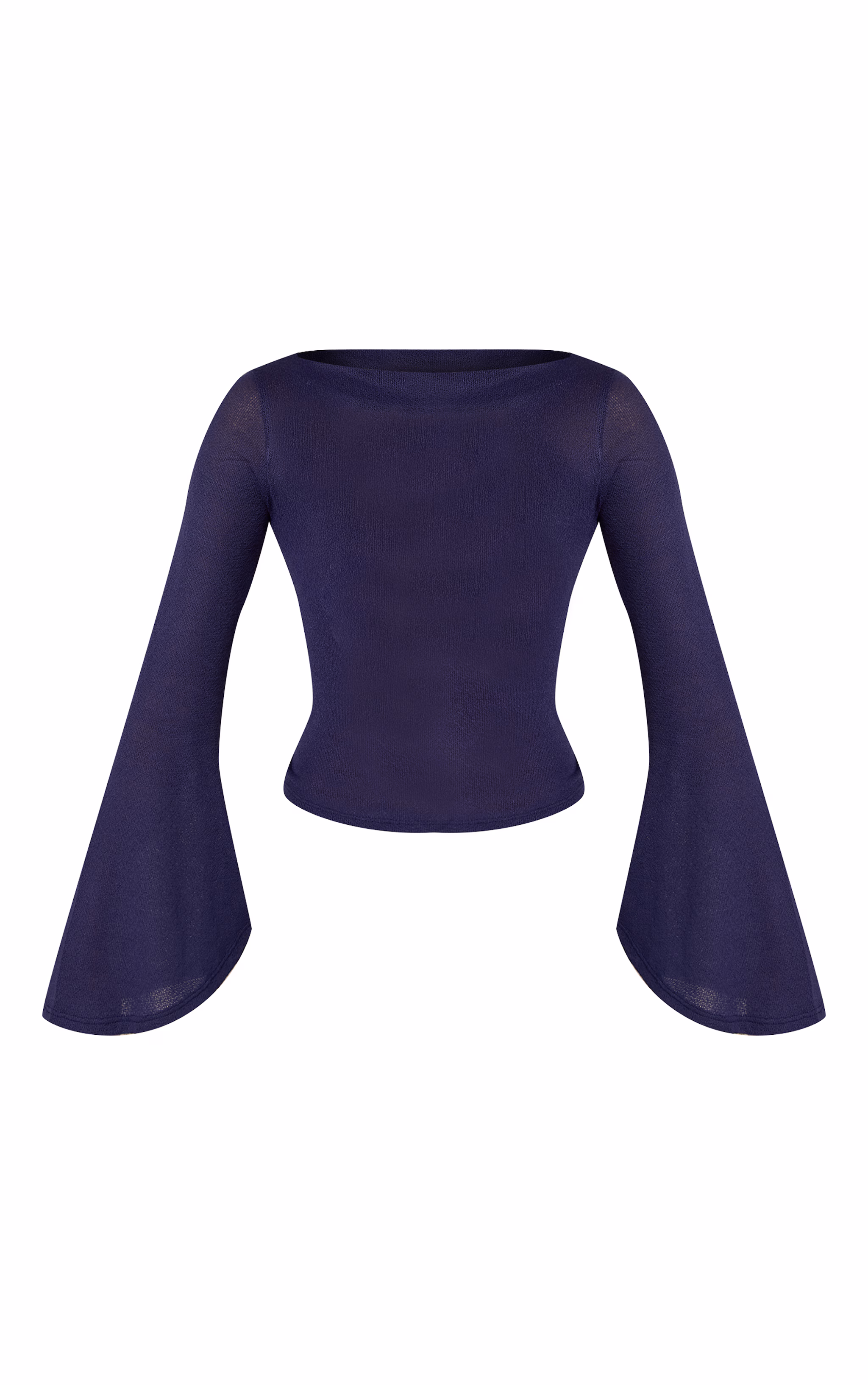 Navy Textured Extreme Flute Sleeve Long Top