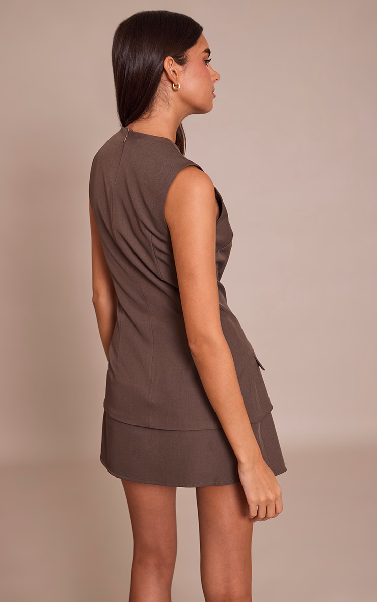 Chocolate Button Down Detail Asymmetric Hem Shift Dress