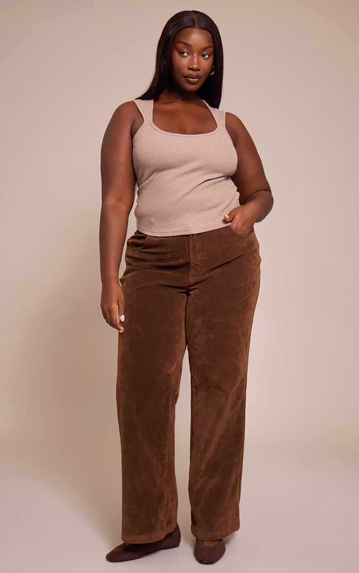 Plus Oatmeal Soft Touch Rib Square Neck Top