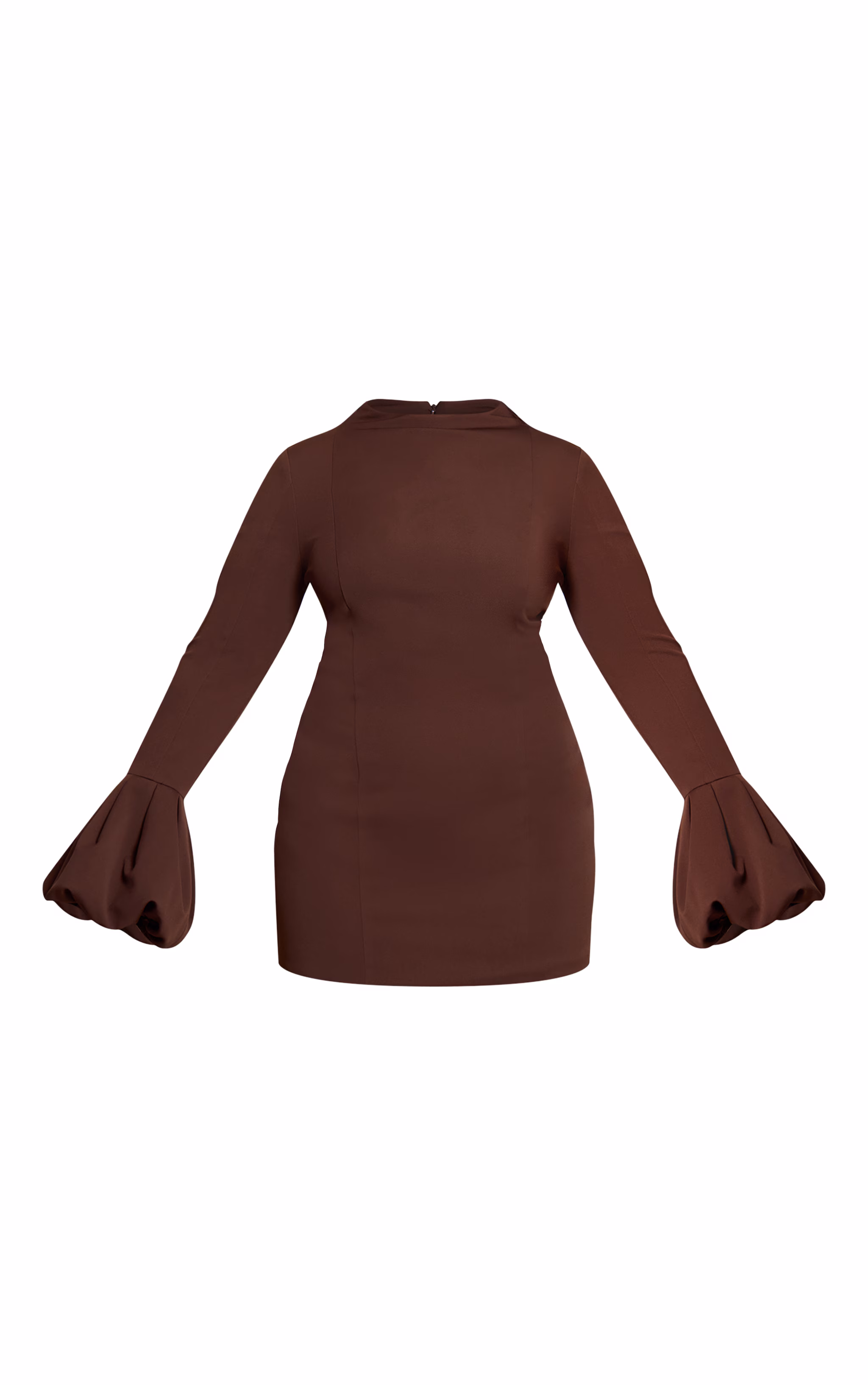 Plus Chocolate High Neck Puff Sleeve Bodycon Dress