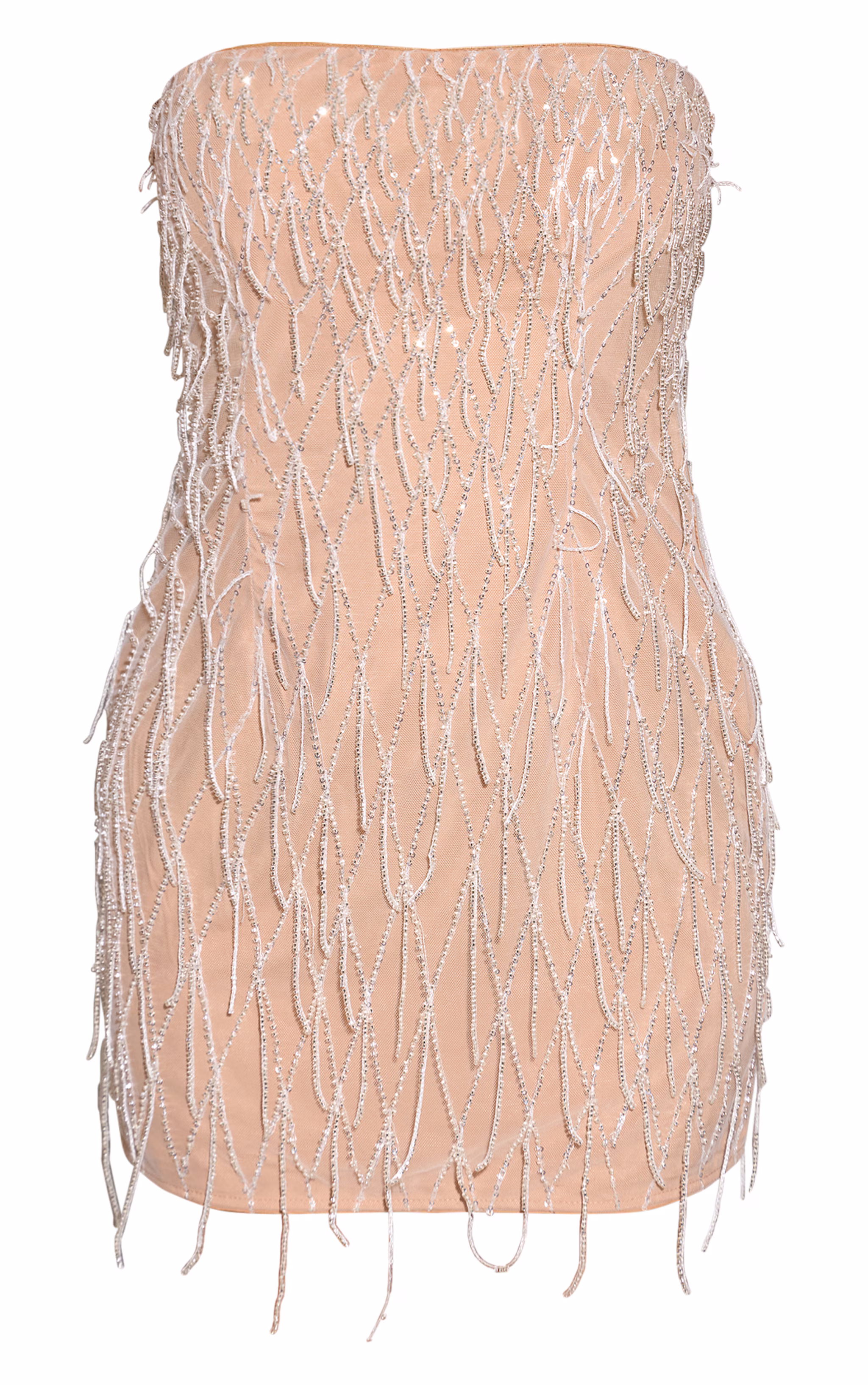 Nude Bandeau Embellished Mini Dress
