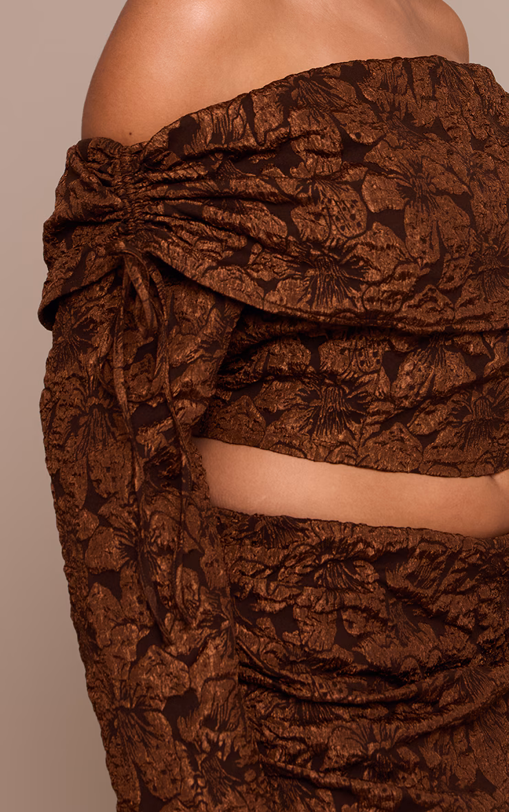 Plus Chocolate Floral Jacquard Bardot Top