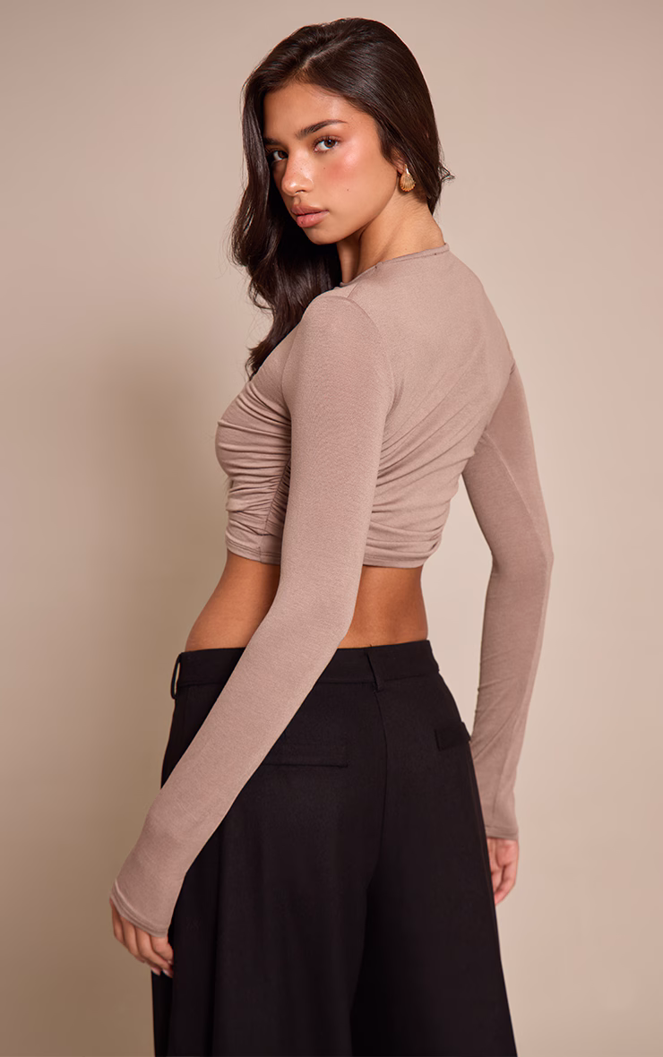 Mushroom Soft Jersey Ruched Long Sleeve Top