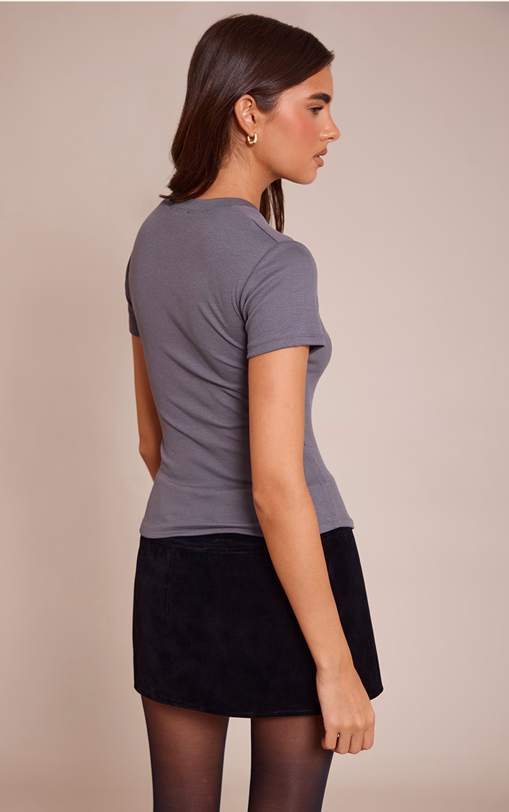 Charcoal Soft Rib Crew Neck Short Sleeve Top