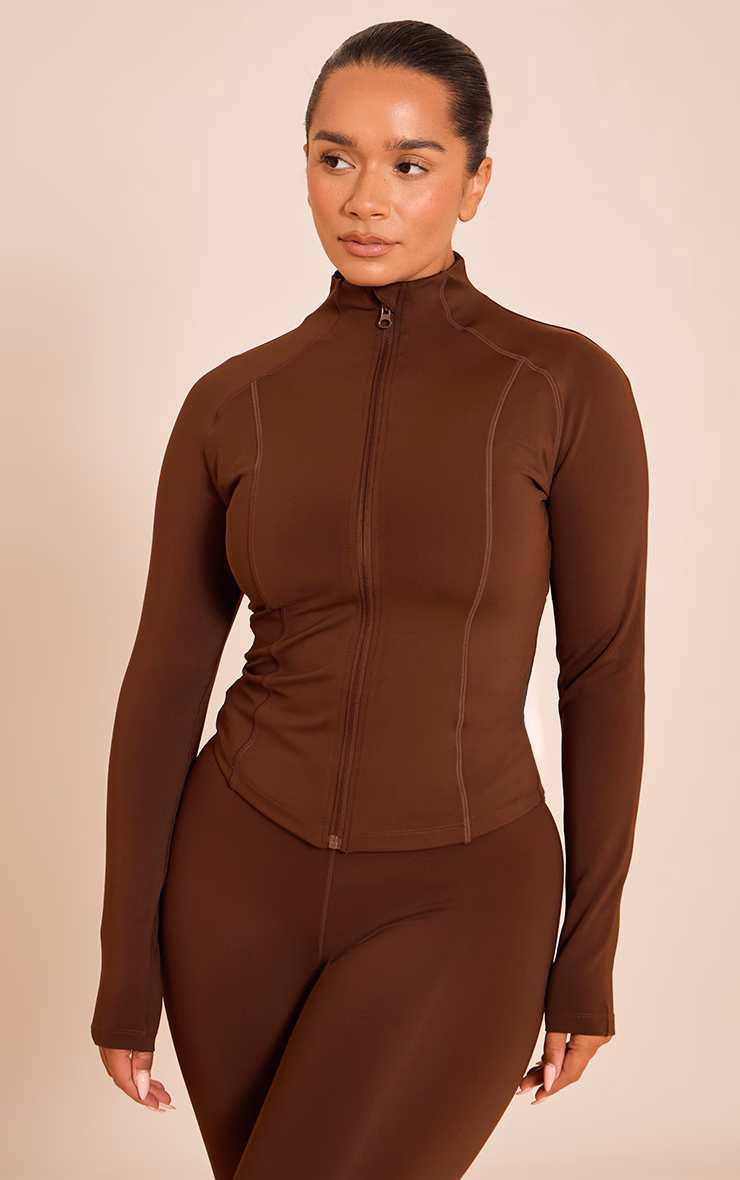 Shape Chocolate Sculpt Seam Detail Long Sleeve Zip Front Jacket