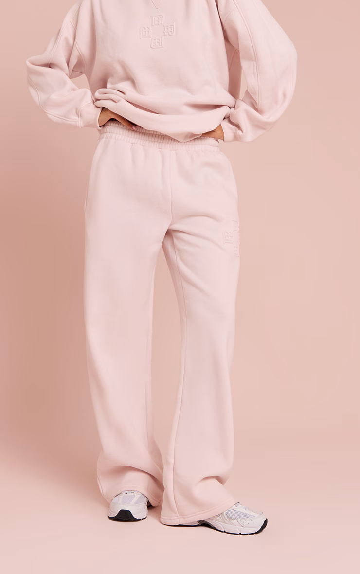 Baby Pink PLT Embossed Wide Leg Sweatpants