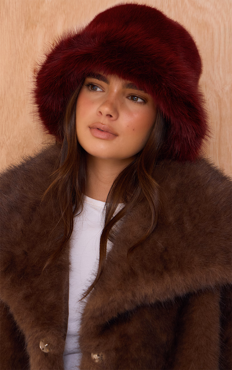 Burgundy Faux Fur Bucket Hat