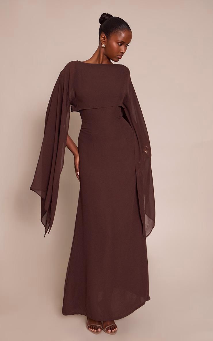 Chocolate Cape Detail Maxi Dress