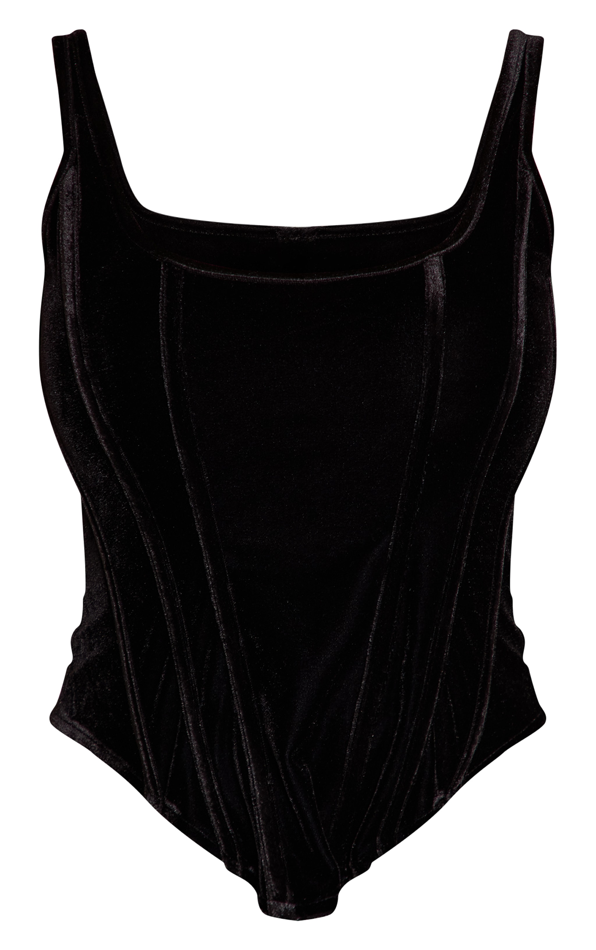 Black Velvet Boned Dip Hem Longline Corset