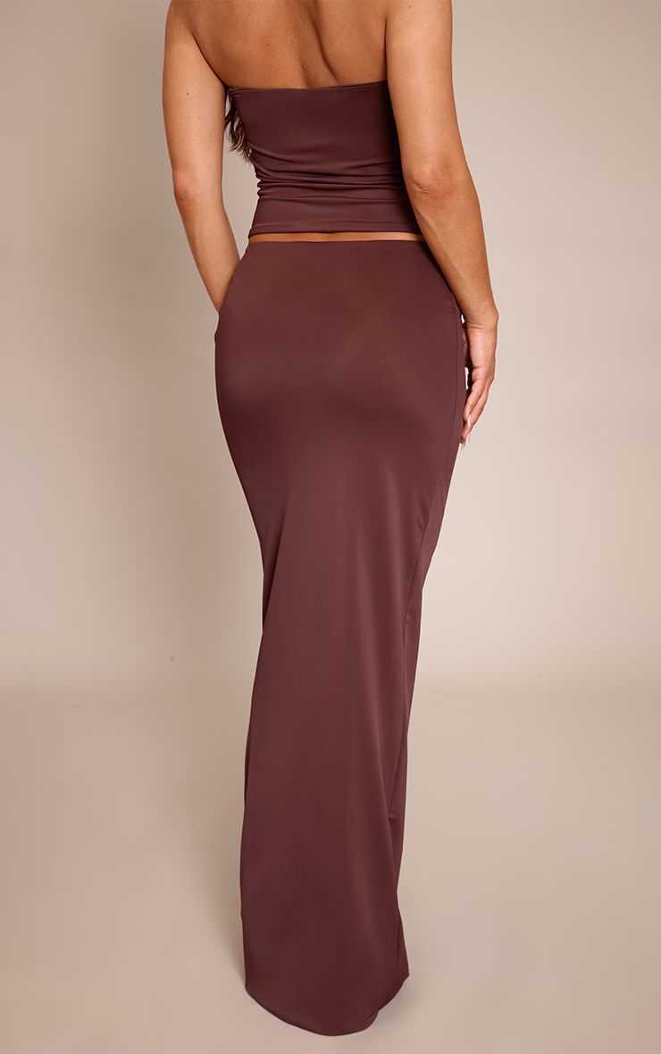 Chocolate Matte Sculpt V Bar Ruched Maxi Skirt