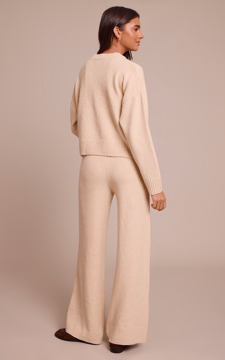 Beige Wide Leg Knitted Pants