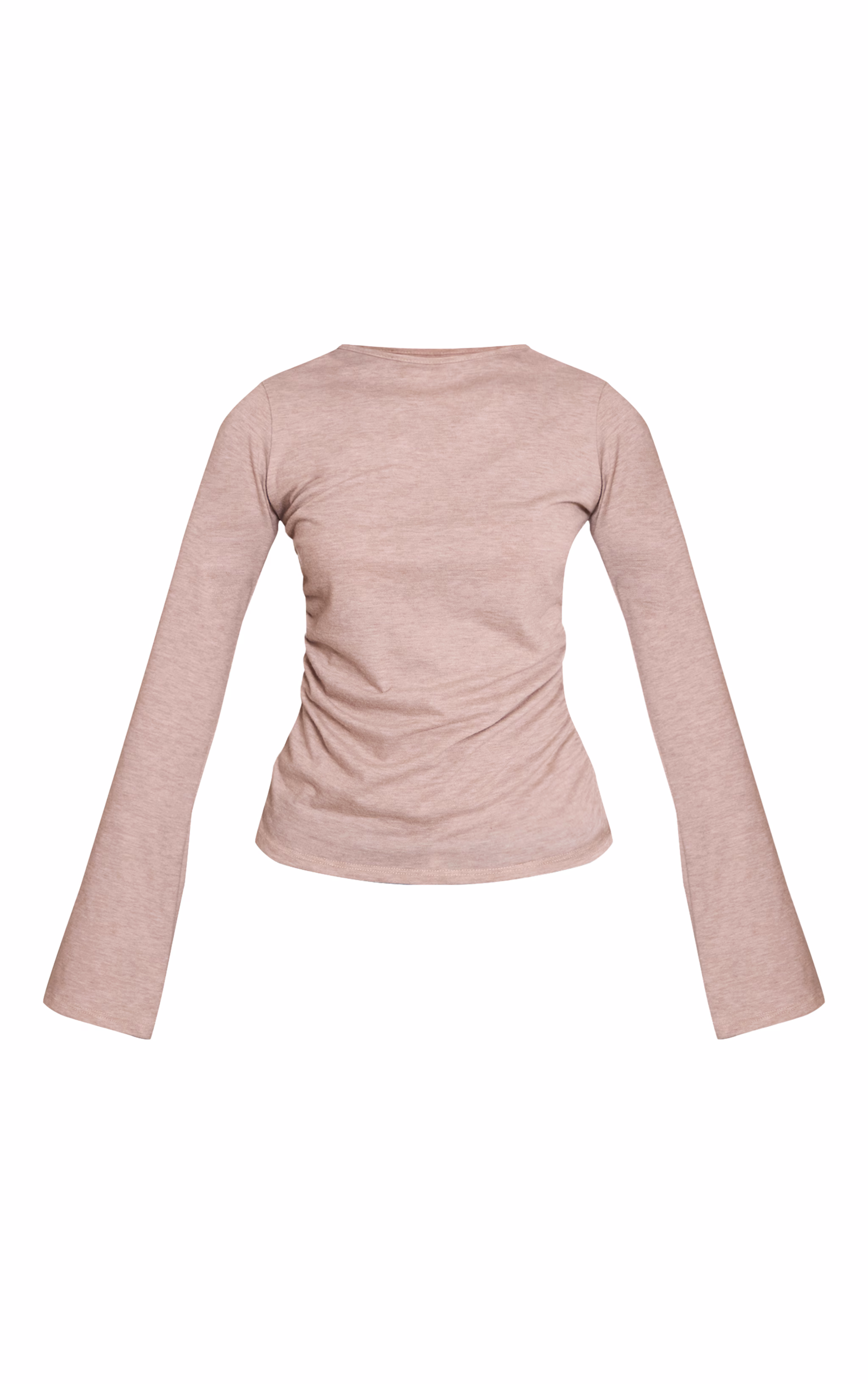 Sand Marl Soft Jersey V Neck Flared Long Sleeve Top