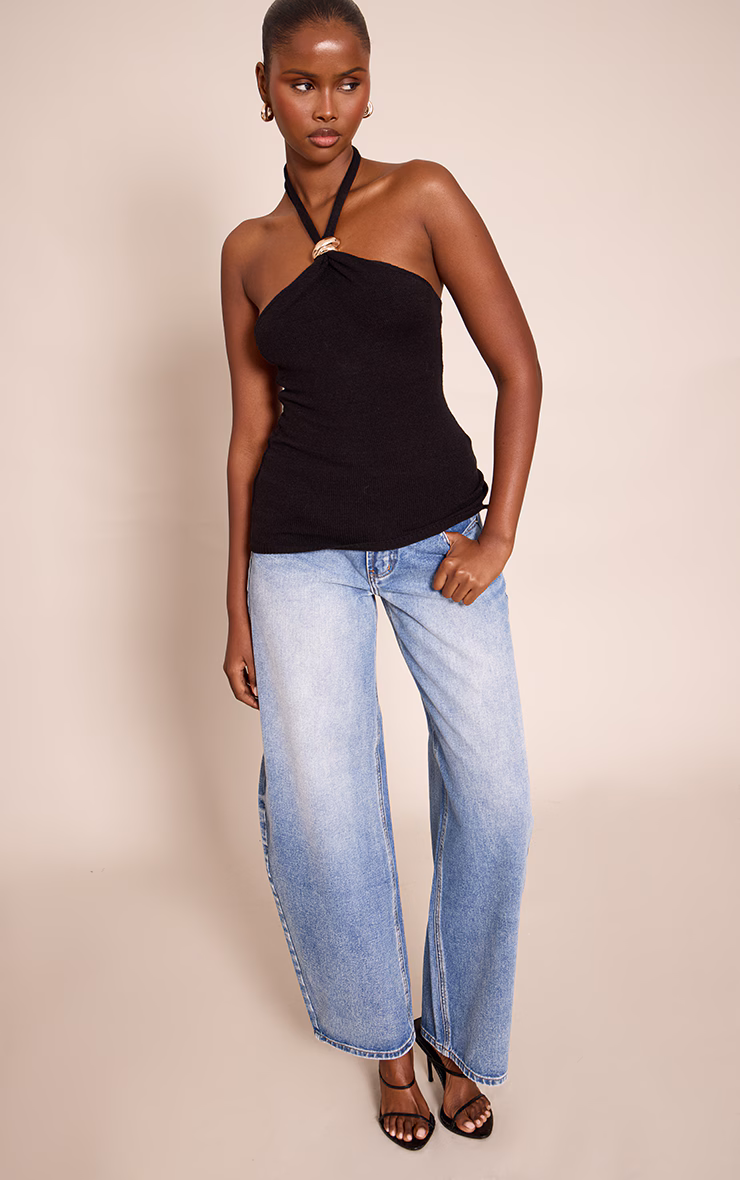 Black Halter Neck Trim Detail Top