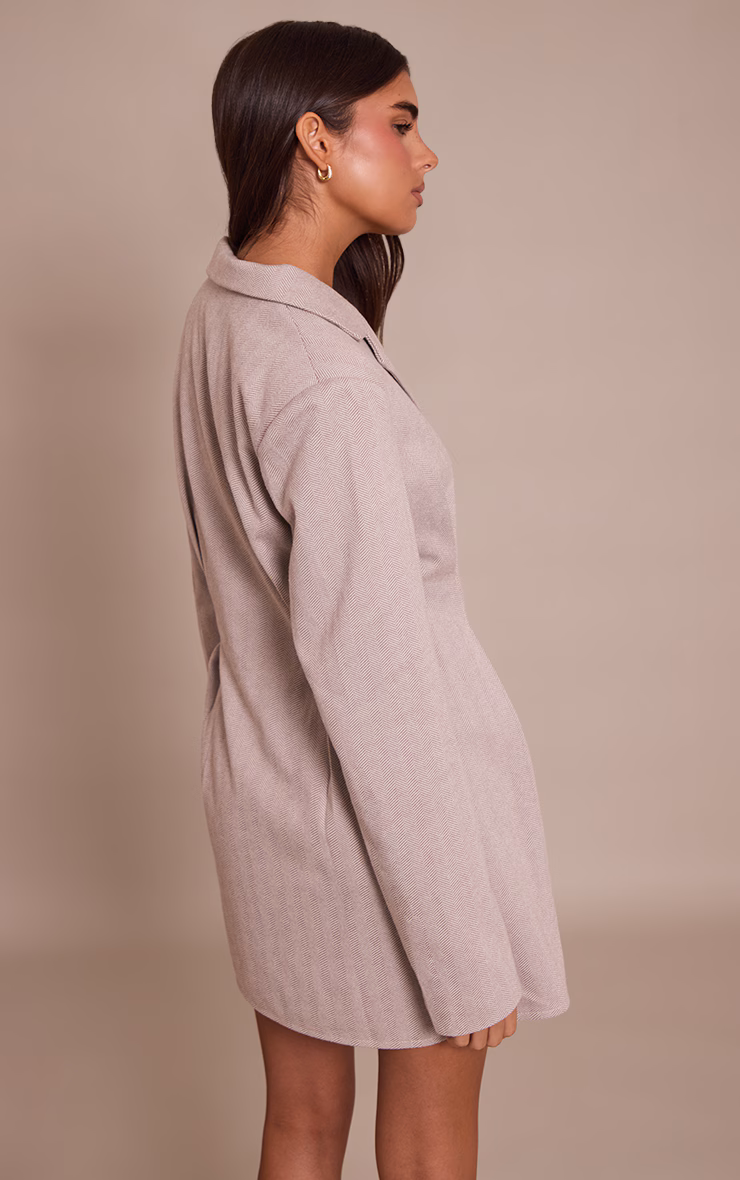 Taupe Wool Look Tailored Blazer Dress