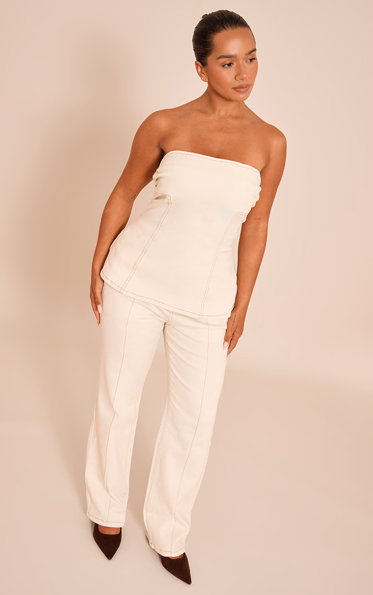 Shape ecru Stretch Denim High waisted Pintuck Adjustable Back Detail Jeans