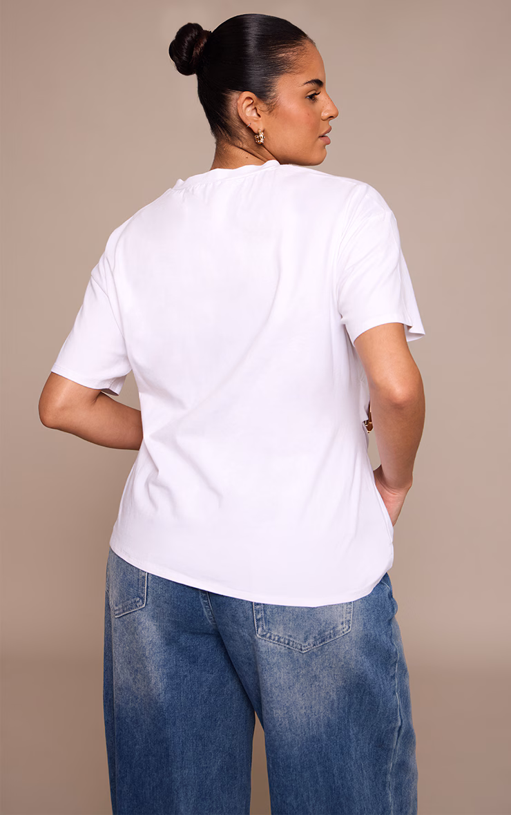 Plus White Trim Detail Asymmetric Hem T Shirt