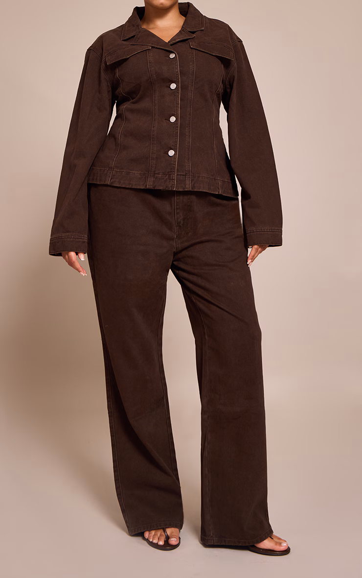 Plus Dark Chocolate High Waisted Denim Straight Leg Jeans