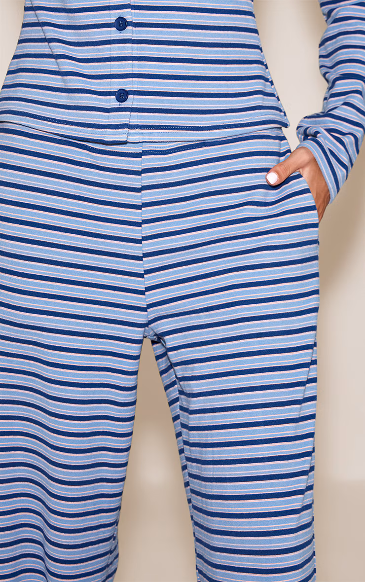 Navy Soft Fleece Pinstripe Straight Leg Pant