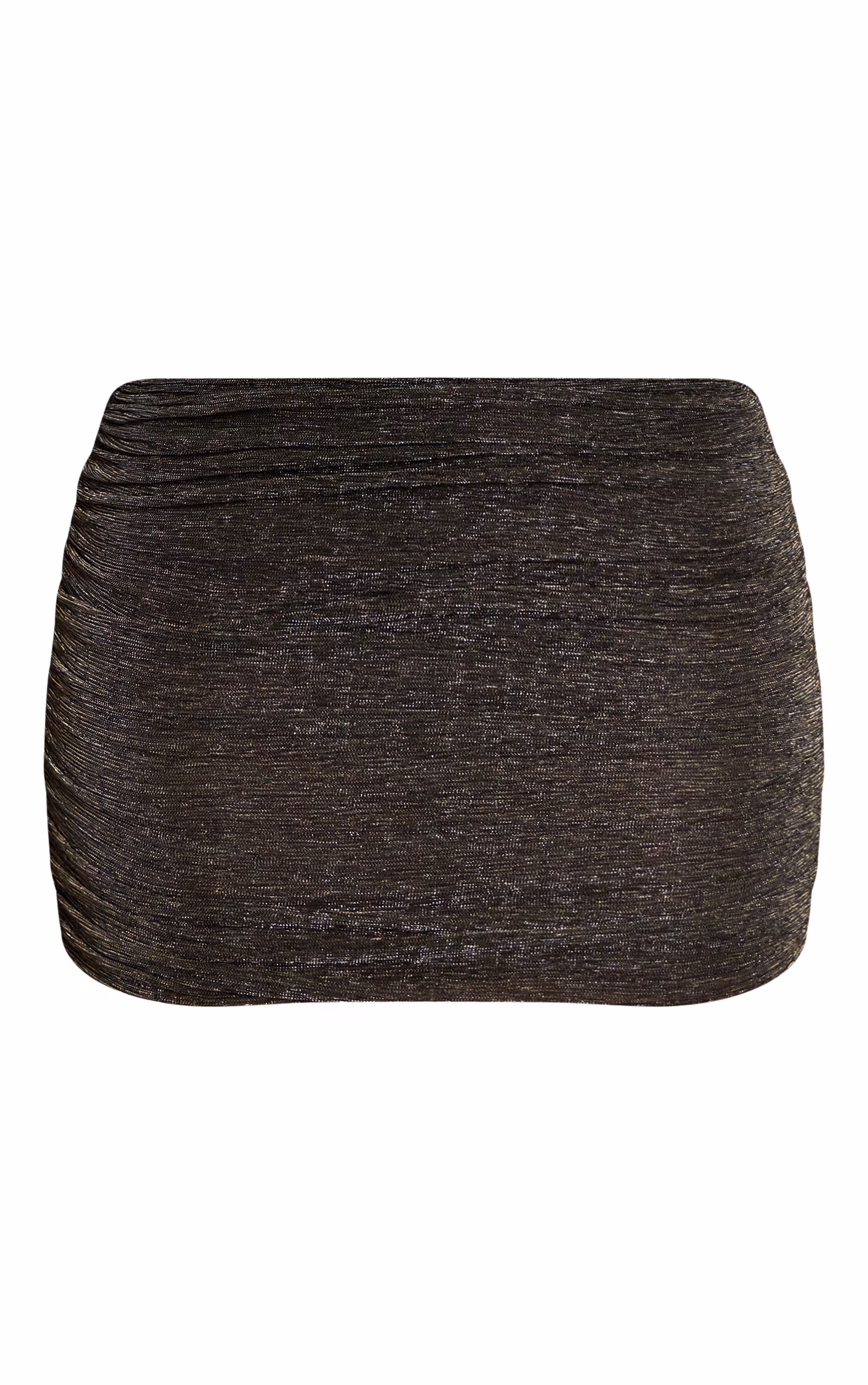 Black Glitter Ruched Mini Skirt Mid Rise