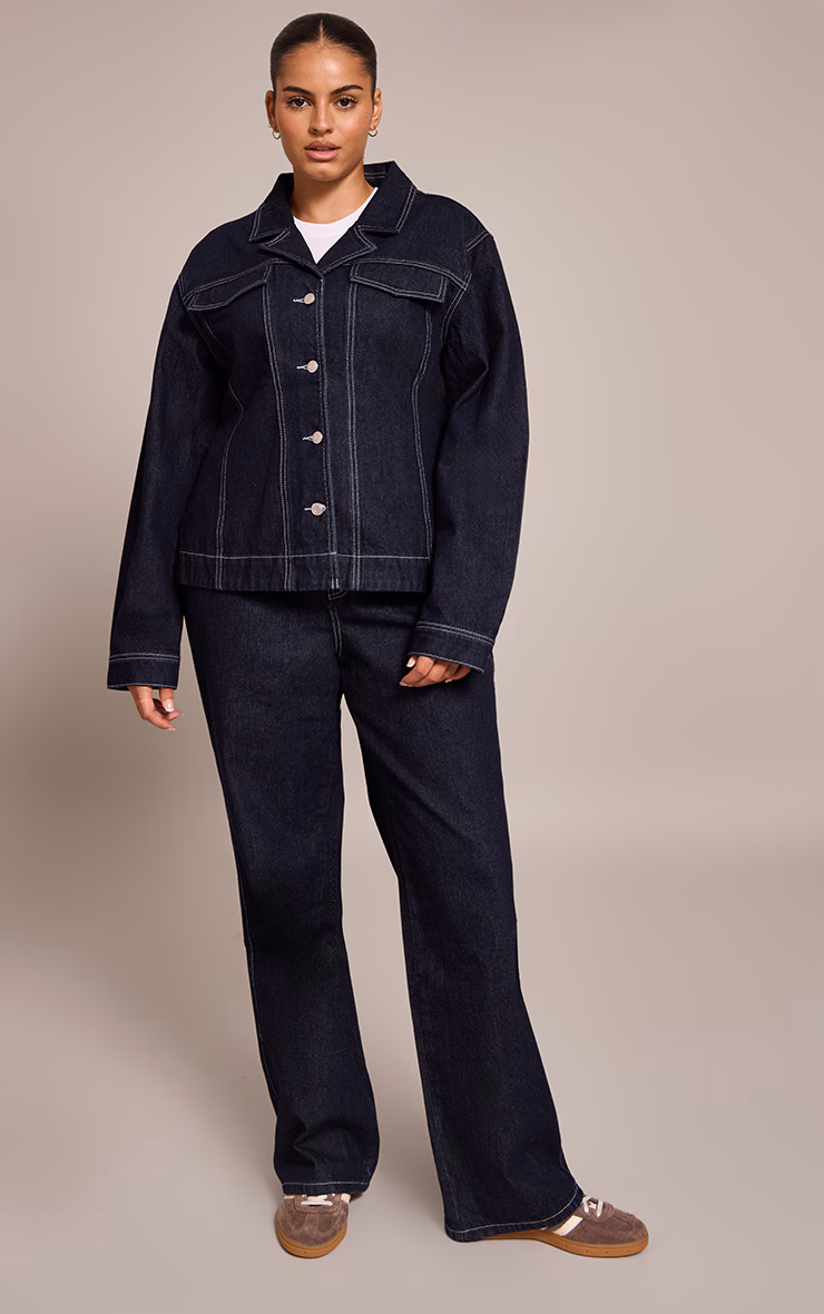 Plus Raw Indigo High Waisted Denim Straight Leg Jeans