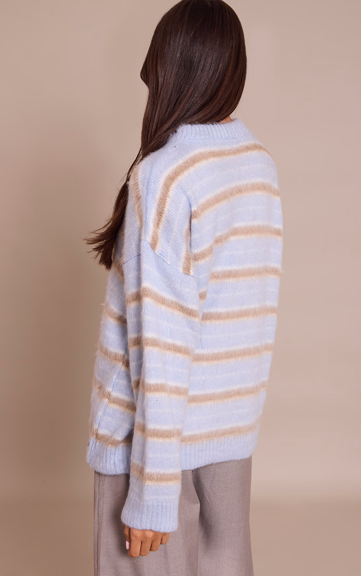Brown Striped Brushed Knit Sweater
