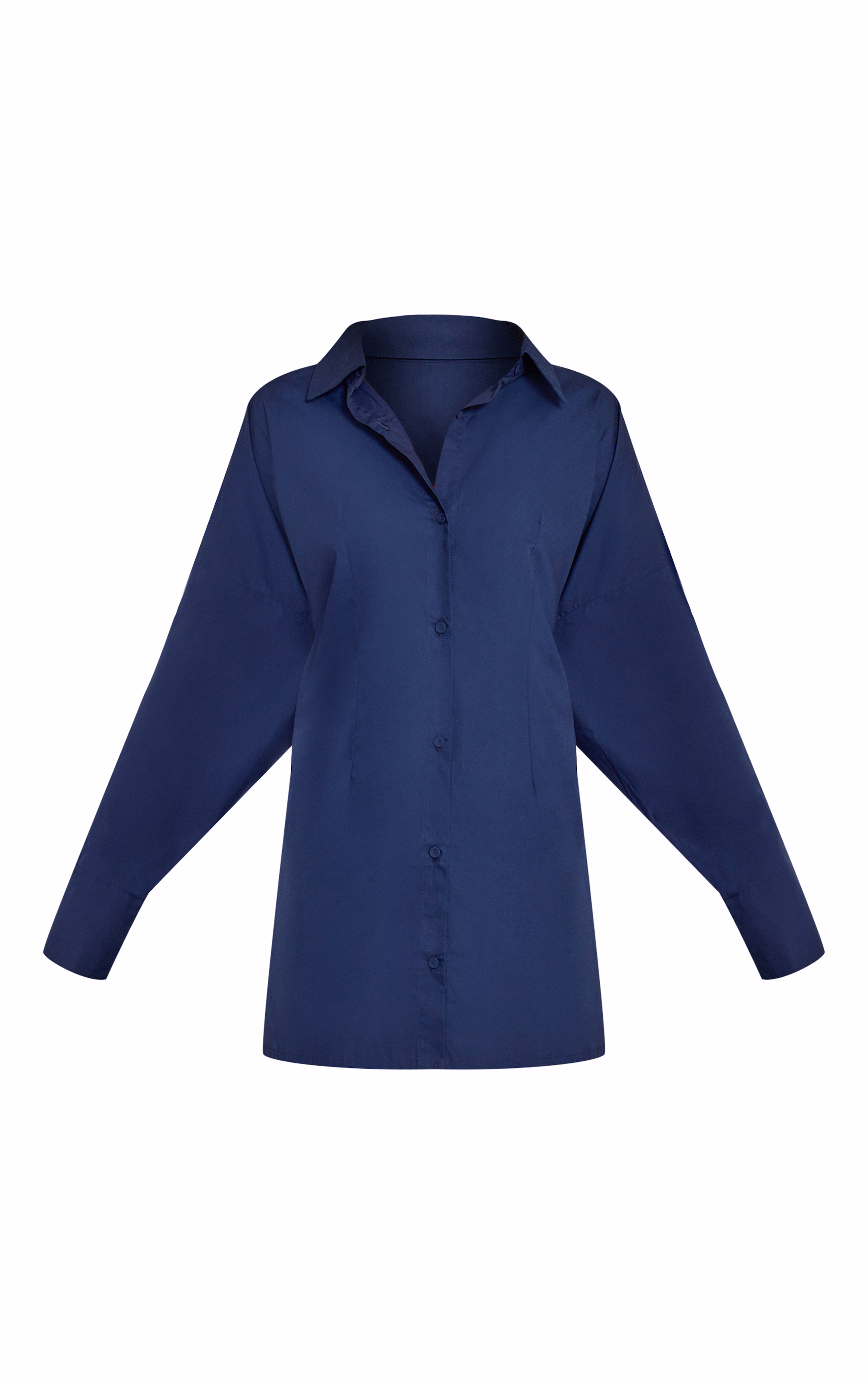 Navy Tie Back Detail Long Sleeve Shirt Dress